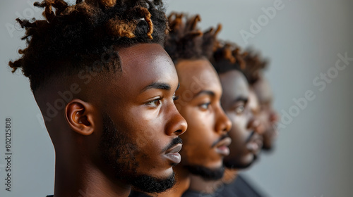 Line of Young Black Men with Dreadlocks in Different Styles
