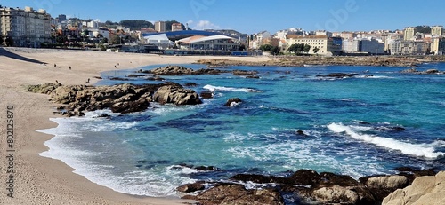 Panorámica de una playa en A Coruña, Galicia photo