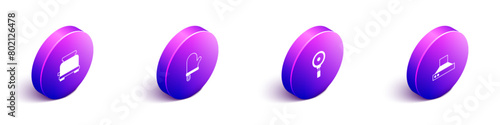 Set Isometric Toaster, Oven glove, Frying pan and Kitchen extractor fan icon. Vector