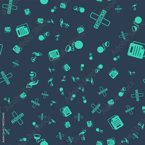 Set Ball on chain, Censored stamp, Caduceus snake medical and Document on seamless pattern. Vector