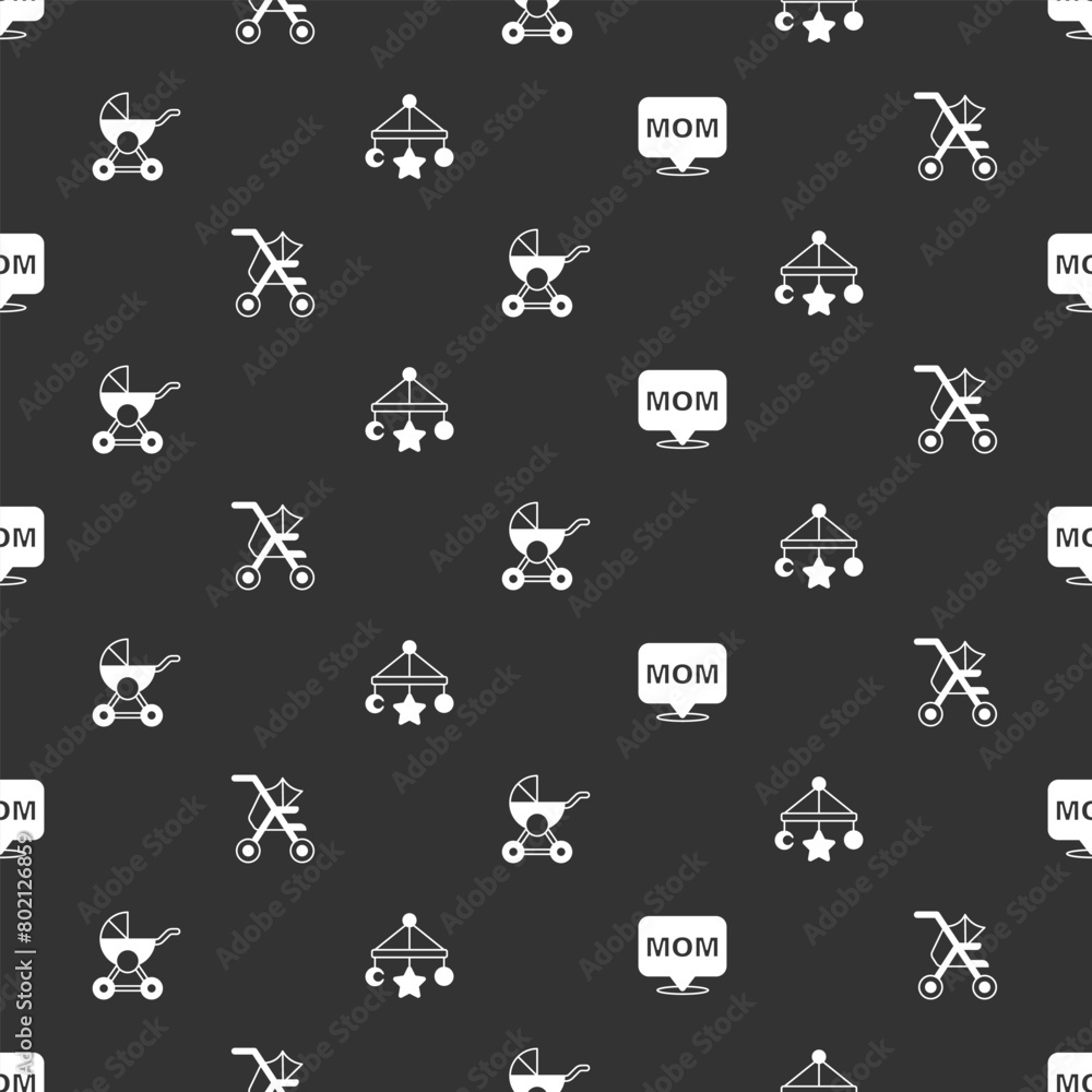 Set Speech bubble mom, Baby stroller, and crib hanging toys on seamless pattern. Vector Set Speech bubble mom, Baby stroller, and crib hanging toys on seamless pattern. Vector