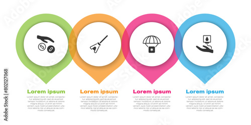 Set Donation and charity, Mop, Humanitarian aid and Blood donation. Business infographic template. Vector