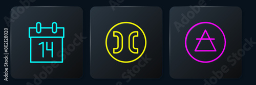 Set line Calendar, Air element and Pisces zodiac. Black square button. Vector