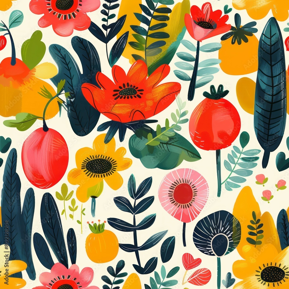 Fototapeta premium Seamless Organic Motifs for Growth and Everlasting Transformation - Flat 2D Pastel Colors