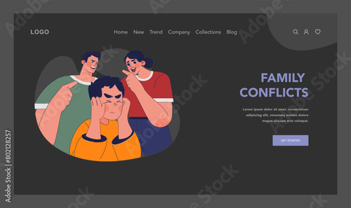 Family conflicts concept. Flat vector illustration