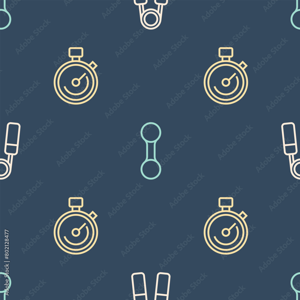 Set line Sport expander, Stopwatch and Dumbbell on seamless pattern. Vector Set line Sport expander, Stopwatch and Dumbbell on seamless pattern. Vector