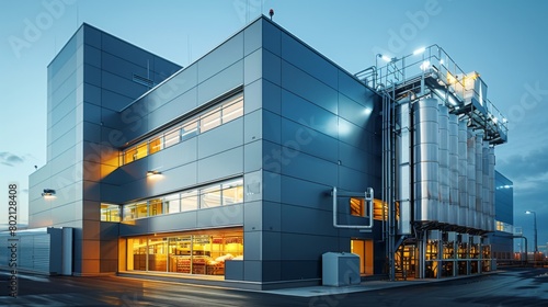 the exterior of a modern meat processing plant, symbolizing efficiency and hygiene standards photo