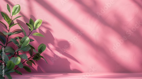 A pink wall with a plant on it