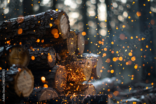 Sparks fly as the logs crackle and pop