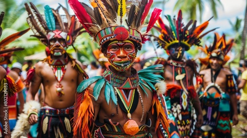 Kalibo, Western Visayas, Philippines - January 18, 2015: Ati warriors in costume, Ati-Atihan Festival, Kalibo, Philippines photo