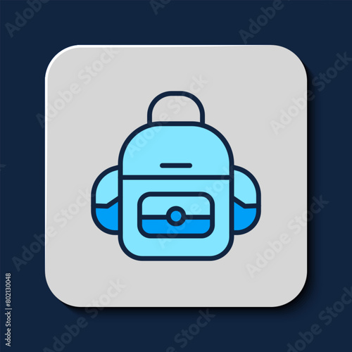 Filled outline School backpack icon isolated on blue background. Vector