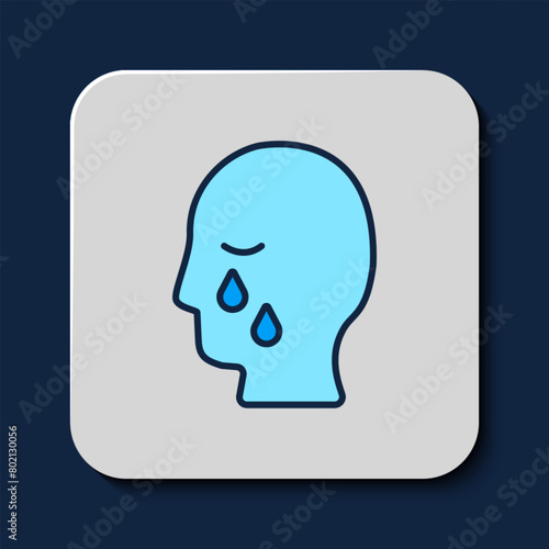 Filled outline Man graves funeral sorrow icon isolated on blue background. The emotion of grief, sadness, sorrow, death. Vector
