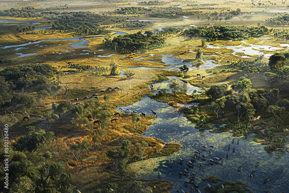 The Okavango Delta is a vast, unique wetland in Botswana