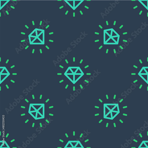 Line Diamond icon isolated seamless pattern on blue background. Jewelry symbol. Gem stone. Vector