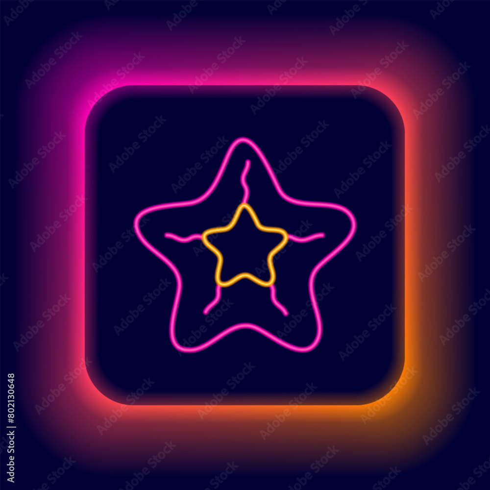 Glowing neon line Starfish icon isolated on black background. Colorful outline concept. Vector Glowing neon line Starfish icon isolated on black background. Colorful outline concept. Vector