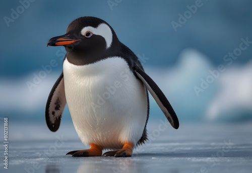 A penguin waddling on an icy blue background  generative AI