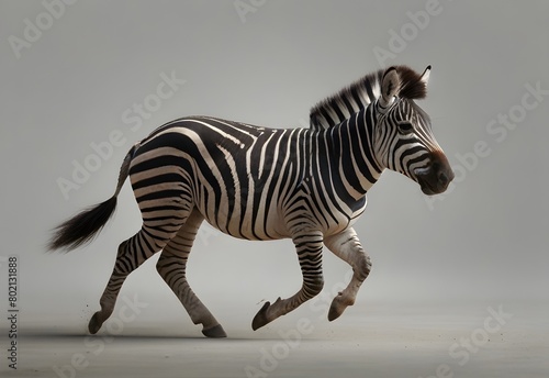 A zebra trotting on a light gray background  generative AI