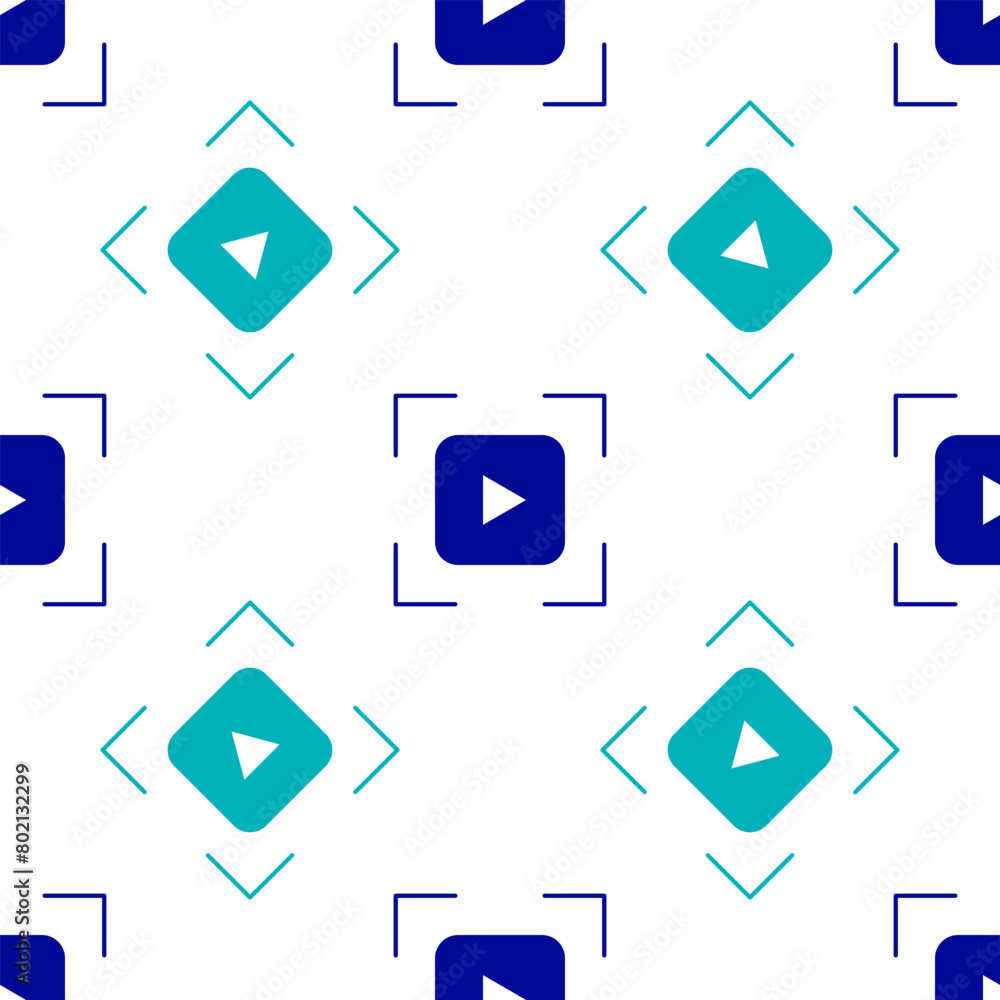 Blue Camera focus frame line icon isolated seamless pattern on white background. Vector