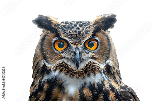 A wise old owl looking directly at the viewer  isolated on transparent background  png file