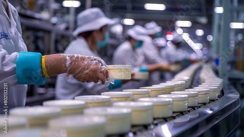 workers packaging freshly processed dairy products and labeling them for export, ensuring quality and compliance with international standards