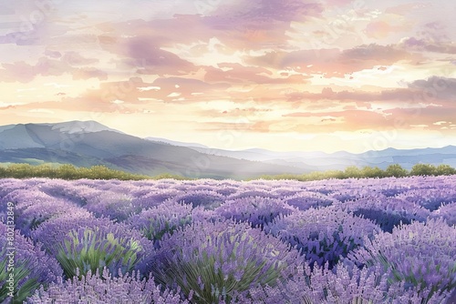 A beautiful field of lavender in bloom  with a gentle breeze blowing through the flowers