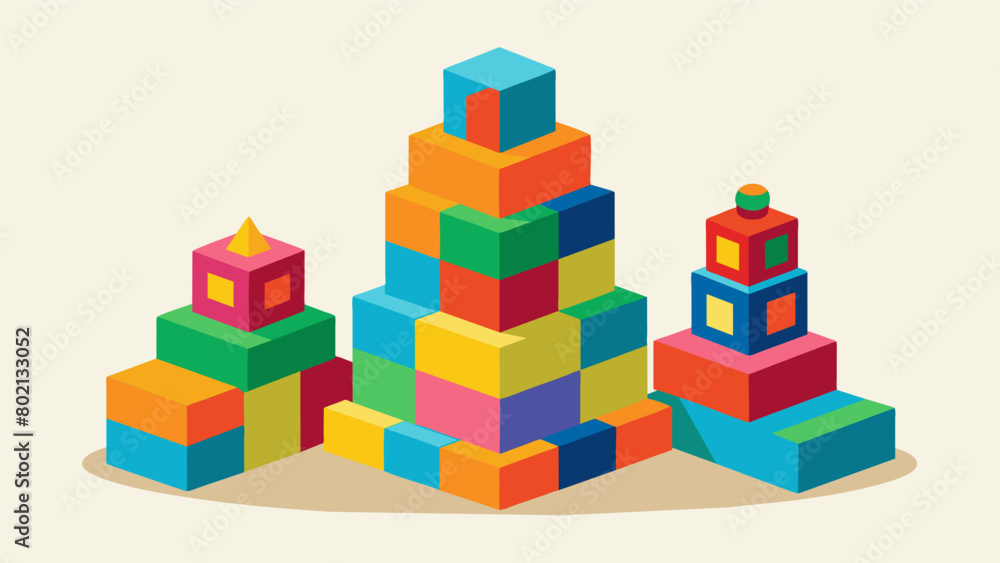 A set of colorful textured blocks designed to be stacked and manipulated for a stimulating and tactile play experience.. Vector illustration A set of colorful textured blocks designed to be stacked and manipulated for a stimulating and tactile play experience.. Vector illustration