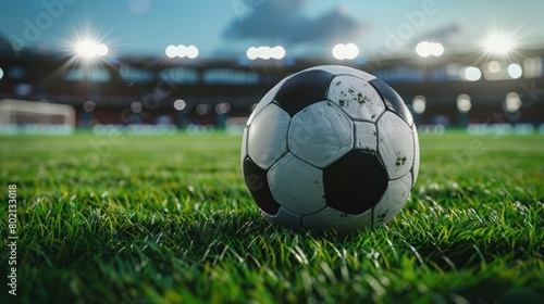 Closeup soccer ball on grass of football field at stadium © HPMP Studio
