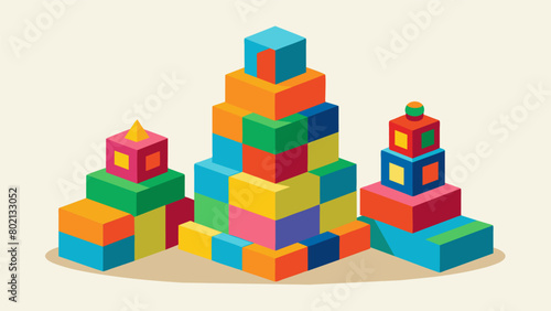 A set of colorful textured blocks designed to be stacked and manipulated for a stimulating and tactile play experience.. Vector illustration