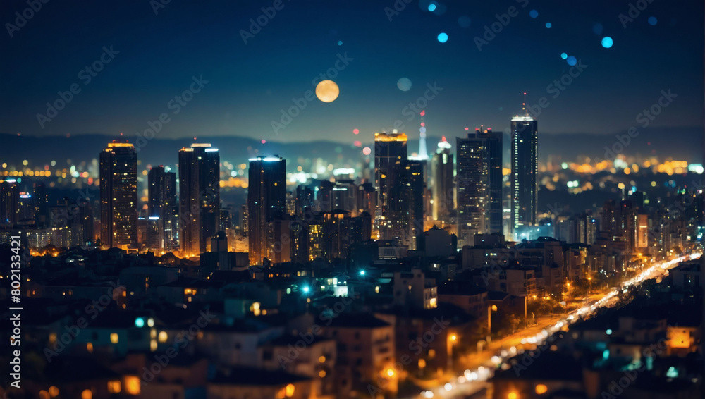 Tranquil Urban Setting with Night Skyline and Cobalt Tones.