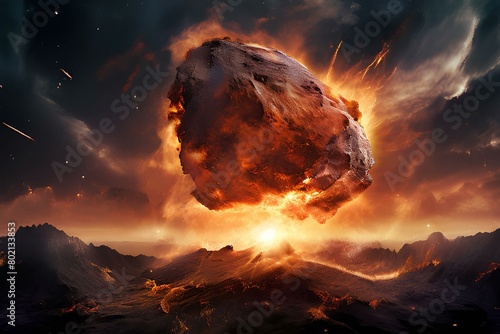 Huge meteor in flames is going to crash on earth.