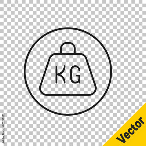 Black line Weight icon isolated on transparent background. Kilogram weight block for weight lifting and scale. Mass symbol. Vector