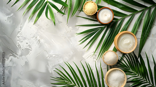 Spa Banner Background with palm leaves, copy space, Generative Ai