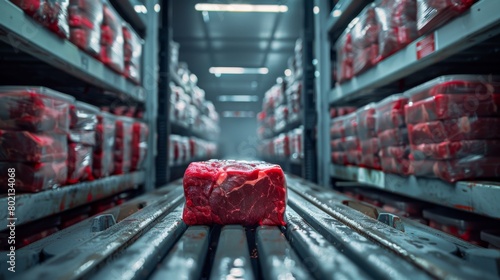 the loading of packaged beef products onto refrigerated trucks for transportation to distribution centers photo