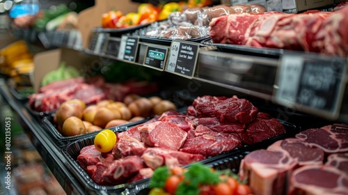 fresh beef products displayed in retail meat counters, inviting consumers with their natural appeal photo