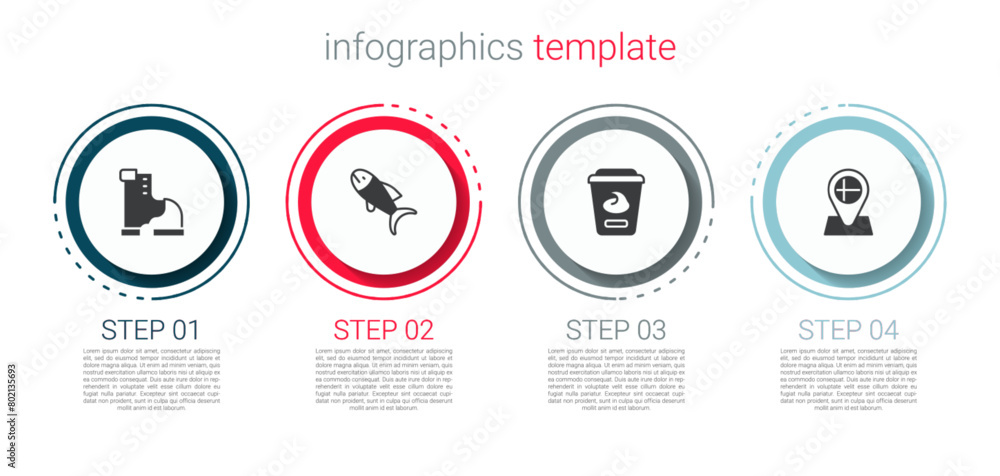 Set Winter warm boot, Fish, Yogurt container and Location flag Iceland. Business infographic template. Vector Set Winter warm boot, Fish, Yogurt container and Location flag Iceland. Business infographic template. Vector