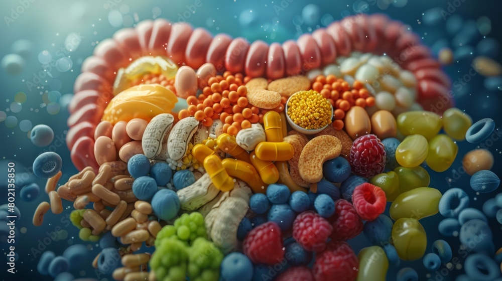 An insightful 3D rendering image depicting the functions of the stomach, including storage of