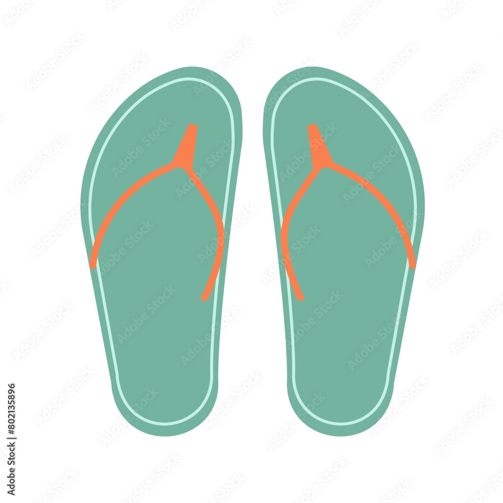Flip-flops, summer shoes. Beach foot wear. Flat vector design isolated on white background. Flip-flops, summer shoes. Beach foot wear. Flat vector design isolated on white background.