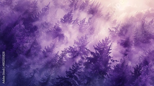 A mystical purple forest with a hidden path leading to a magic glade photo