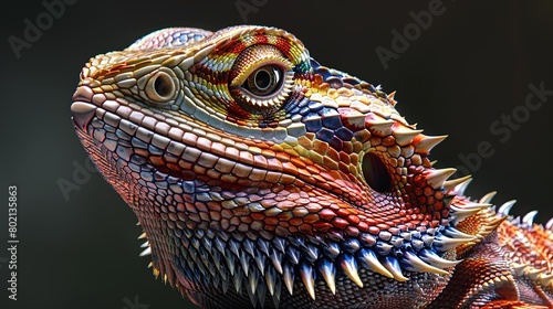 A close up of a bearded dragon  a lizard with a colorfulLin Pian pattern