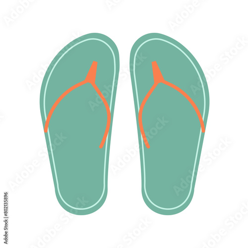 Flip-flops, summer shoes. Beach foot wear. Flat vector design isolated on white background. 
