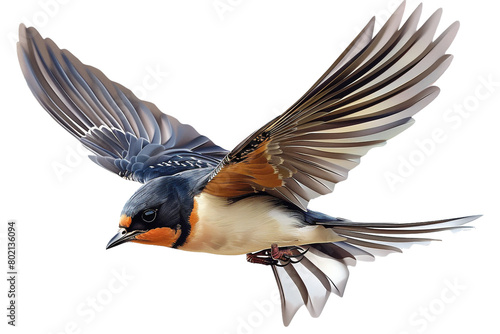 A swift swallow in mid-flight, isolated on transparent background, png file