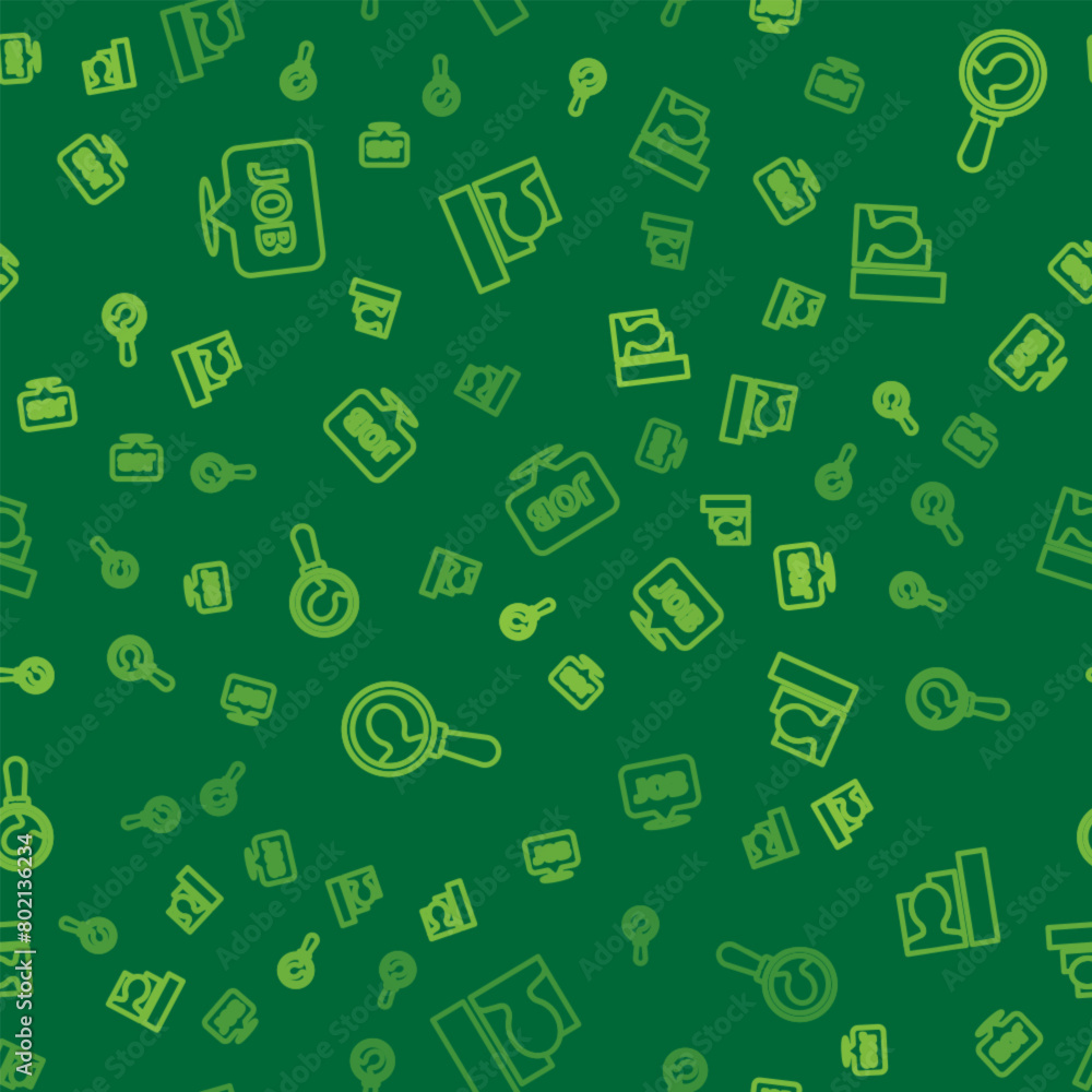 Set line Speech bubble with job, Magnifying glass for search and Productive human on seamless pattern. Vector Set line Speech bubble with job, Magnifying glass for search and Productive human on seamless pattern. Vector