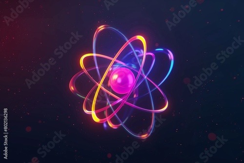 Animated atom icon with pulsating electrons, vibrant color palette.