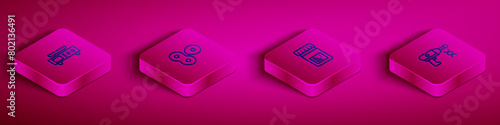 Set Isometric line Electronic scales, Cell division, Jar with additives and Transfer liquid gun icon. Vector