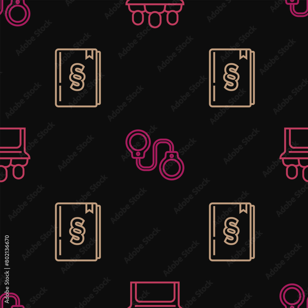 Set line Jurors, Law book and Handcuffs on seamless pattern. Vector Set line Jurors, Law book and Handcuffs on seamless pattern. Vector