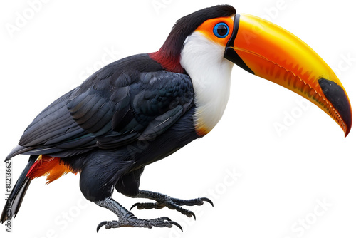 A vibrant toucan with a large beak, isolated on transparent background, png file
