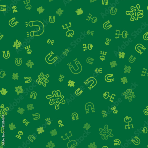 Set line Magnet, Cell and Genetically modified food on seamless pattern. Vector
