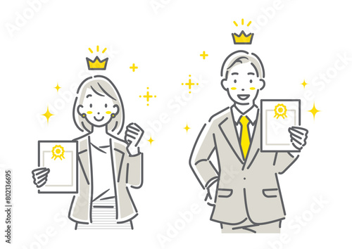 資格取得　ビジネスパーソン　シンプルでお洒落な線画イラスト