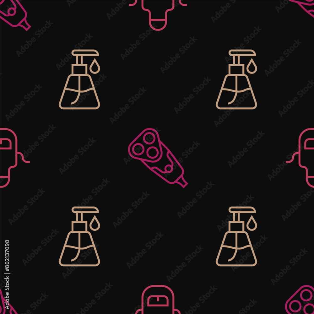 Set line Barber apron, Cream cosmetic tube and Electric razor blade on seamless pattern. Vector Set line Barber apron, Cream cosmetic tube and Electric razor blade on seamless pattern. Vector