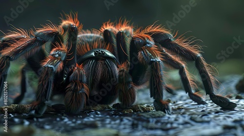 A stunning close-up photograph of a tarantula, with its vibrant orange hairs and piercing eyes